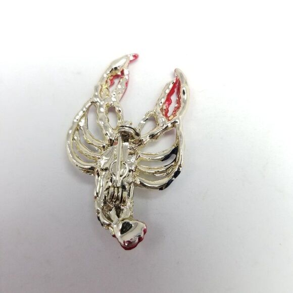 Vintage Lobster Crawfish Enamel Brooch with Blue Rhinestone, Retro Lapel Pin - Picture 4 of 6
